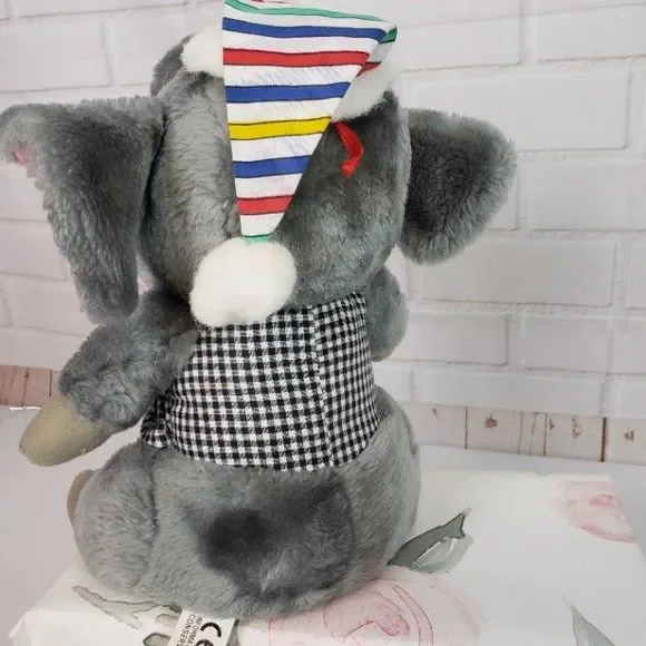 Vintage Belgium Gray Dressed Elephant Plush Trunk Up Pink RARE Stuffed Animal - Picture 7 of 12